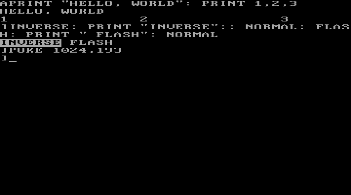 The forty-column text screen, with INVERSE and FLASH